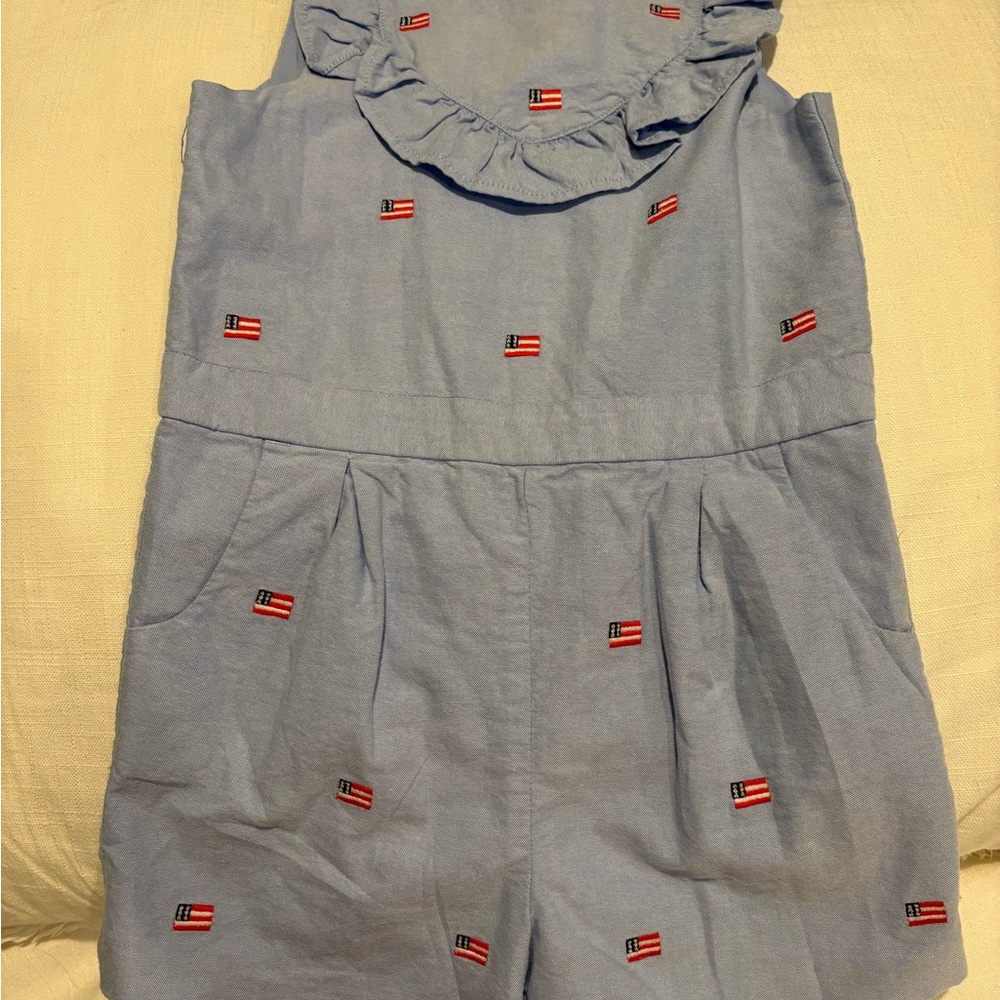 Janie and Jack Light Blue romper with American flag